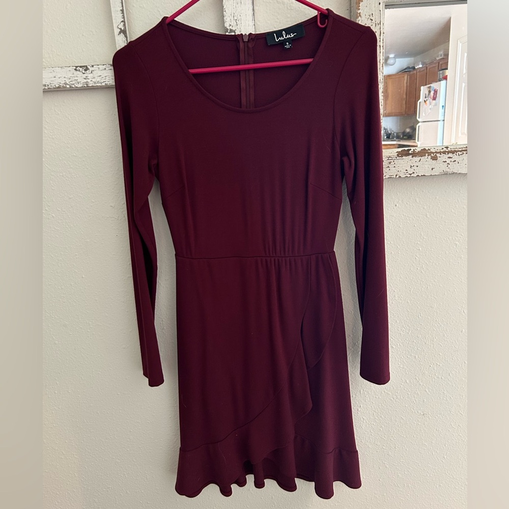 Lulu's Deep Burgundy Long Sleeve Dress